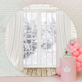 Aperturee - Round Snowy With Tree Outside The Window Winter Backdrop